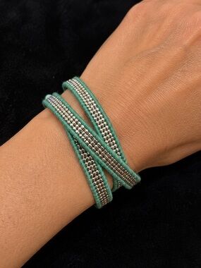 Elegant Silver and Green Wrap Bracelet 21” long to wrap around